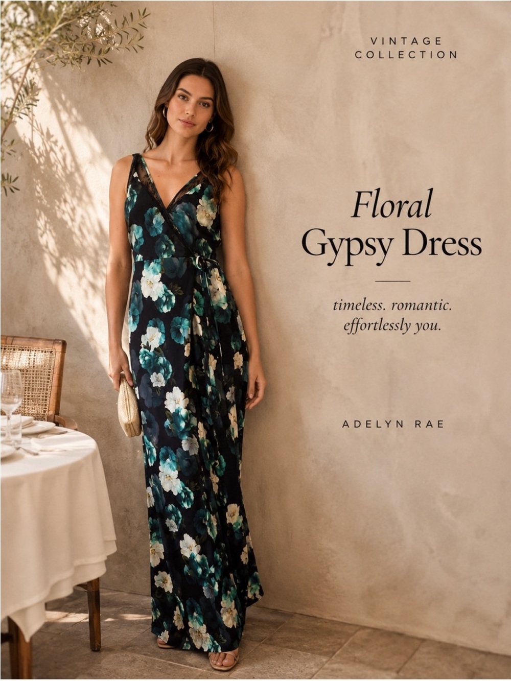 Adelyn Rae Floral black blue fall romantic witchy practical magic Gypsy Dress